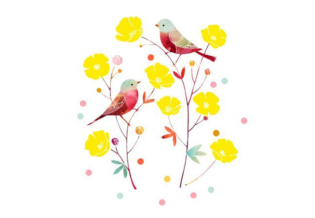 Print Birds and Flowers by yumiyumi