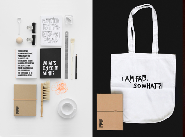 Tote bag and notebook by Therese Sennerholt